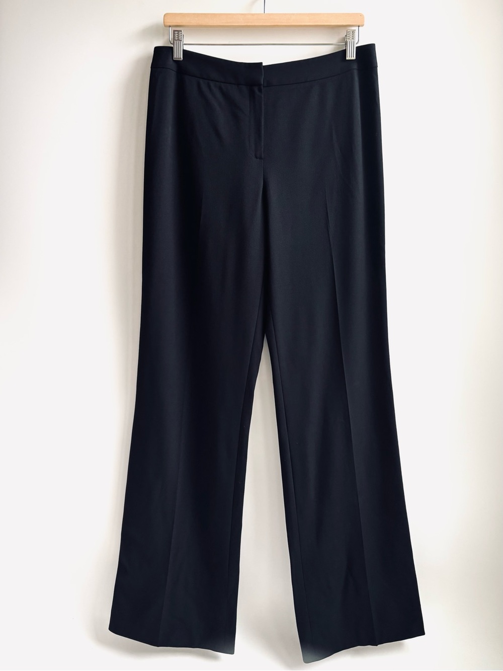 Lafayette 148 New York Wool Straight Wide Leg  Dress Trouser Pants Black Size 10